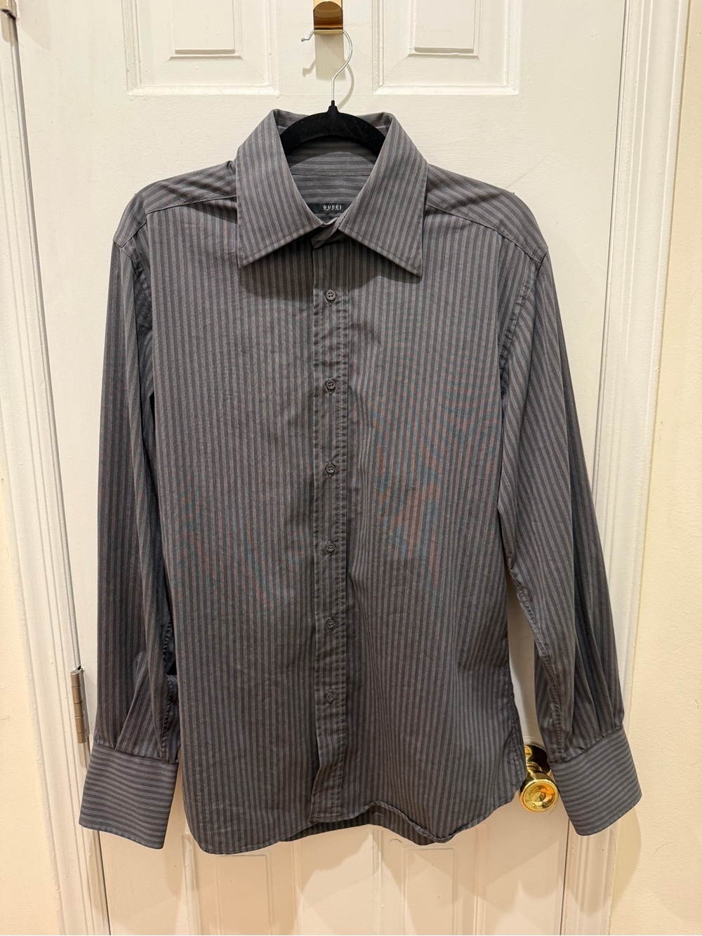 Gucci Men's Gray Pinstripe Dress Shirt